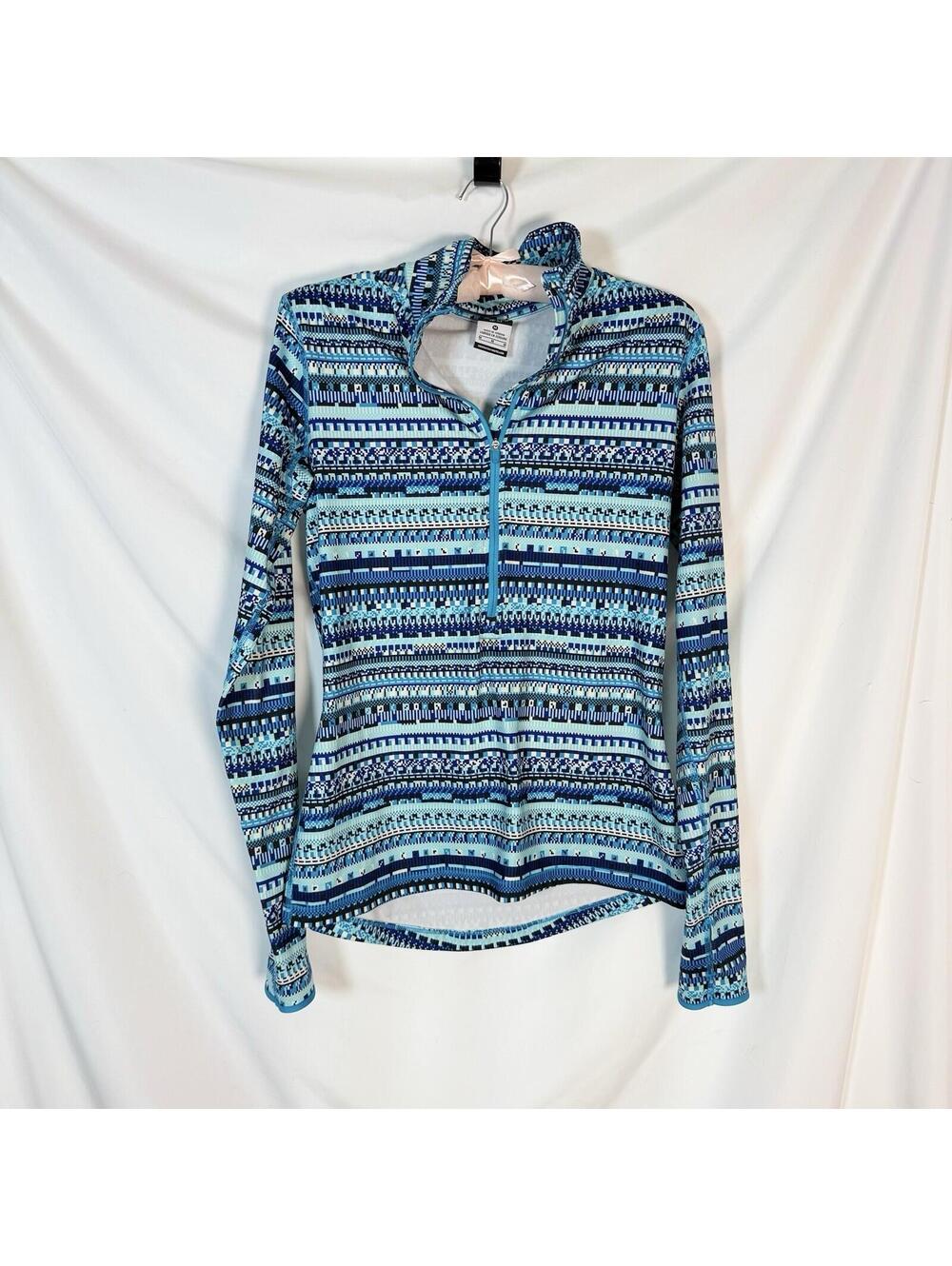 Nike Womens Sz Medium Blue Printed Pullover 1/2 Zip Dri Fit Long Sleeve Top
